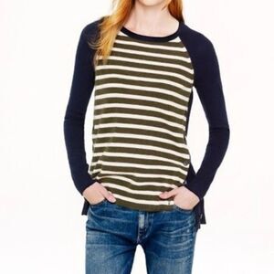 J.Crew Factory Side-button Elbow-patch Sweater in Lime & Navy Stripe XXS